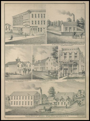 Mc Clures Mantel Manufactury,D. L. Resh's Susquehanna Green Houses,Hydn H. Tshundy - General Merchandise,Malt House of R. R. Tshundy,J.D.C. Pownall - Dealer in Stoves,Machine works of I. Broomell & Sons