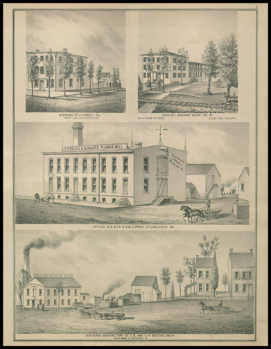 Residence of J.E. Cassel,Cader Hill Seminary,Urban & Burger's Planning Mill,Box Board Manufactury of D. B. and D. H. Bartholemew