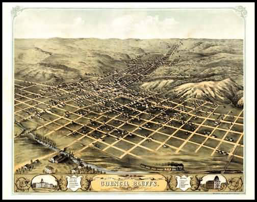 Council Bluffs 1868 Panoramic Drawing