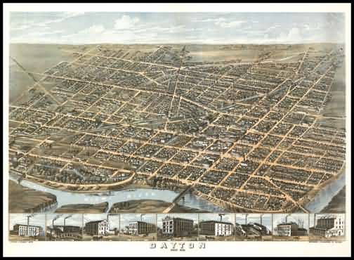 Dayton 1870 Panoramic Drawing