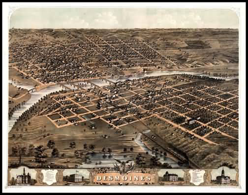 Des Moines 1868 Panoramic Drawing