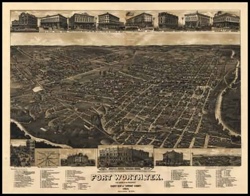 Fort Worth 1886 Panoramic Drawing