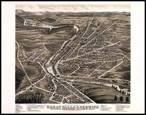 Great Falls & Berwick 1877 Panoramic Drawing
