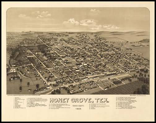 Honey Grove 1886 Panoramic Drawing