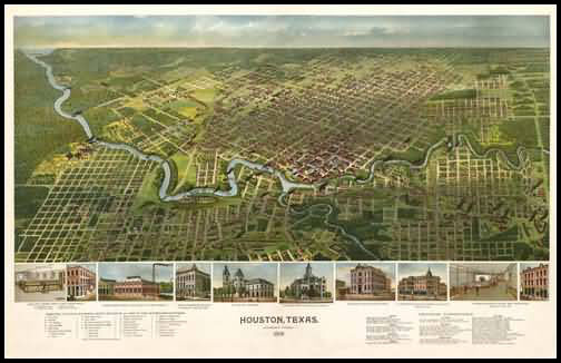 Houston 1891 Panoramic Drawing