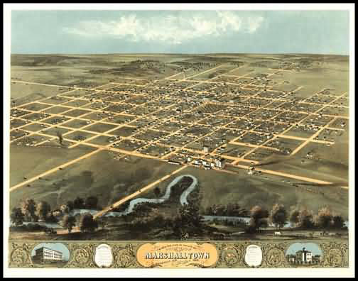 Marshalltown 1868 Panoramic Drawing