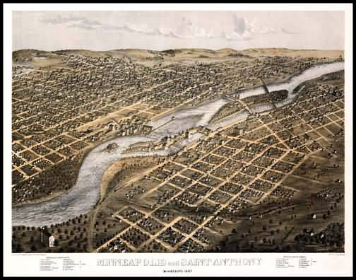 Minneapolis 1867 Panoramic Drawing
