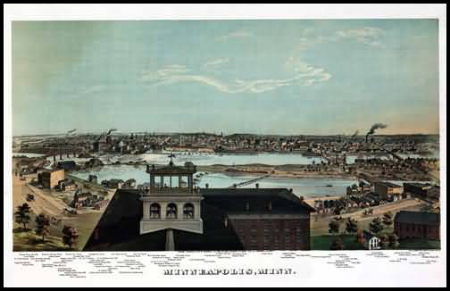 Minneapolis 1874 Panoramic Drawing
