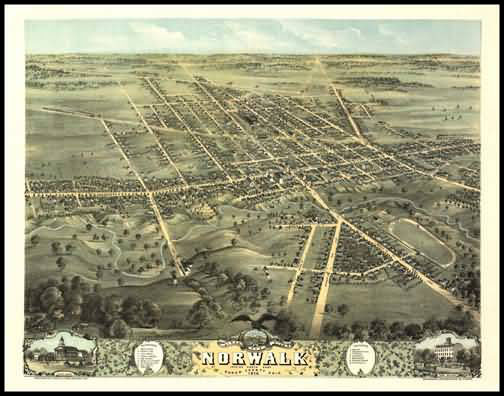 Norwalk 1870 Panoramic Drawing