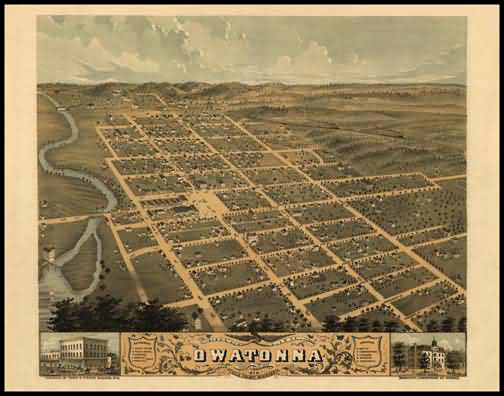 Owatonna 1870 Panoramic Drawing