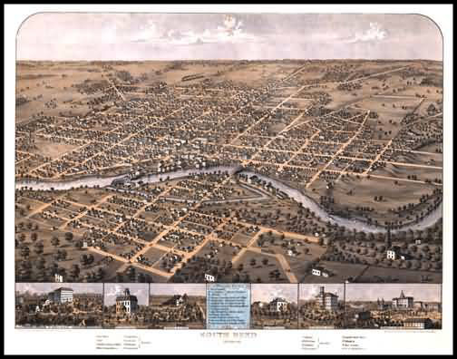 South Bend 1866 Panoramic Drawing