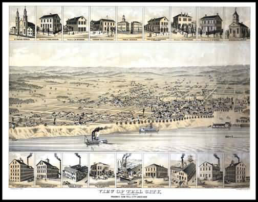 Tell City 1870s Panoramic Drawing